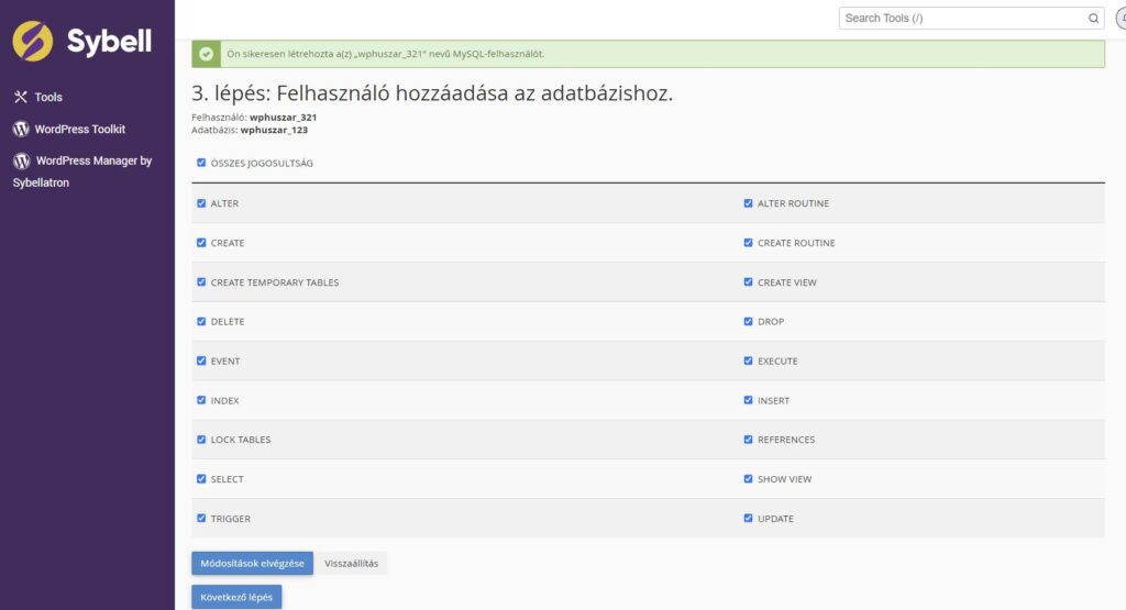 12 mysql cpanel jogosultsagok megadas