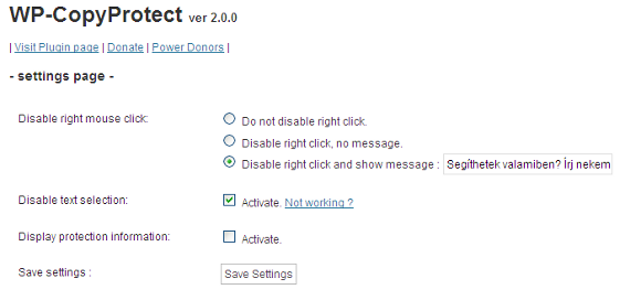 WP-CopyProtect beállítása