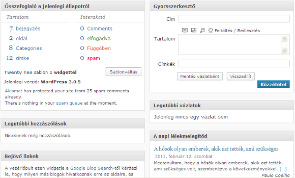 A Vezérlőpult ablakai
