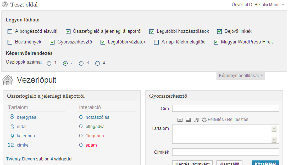 A Vezérlőpult ablakainak beállítása
