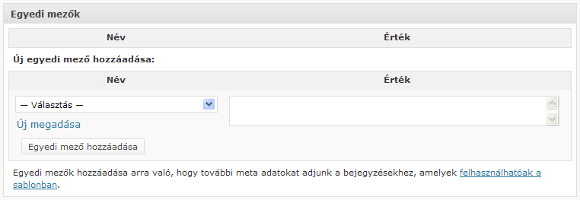 Egyedi mezők