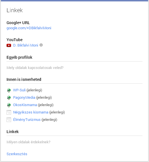 Google+ profil linkek