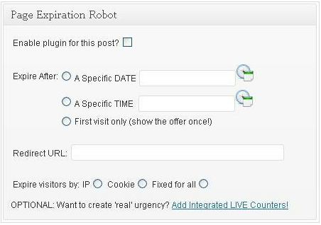 A Page Expiration Robot beállítópanelje