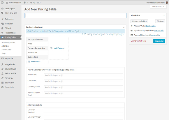 Pricing Table