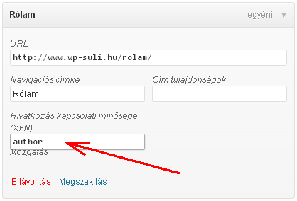 rel author hozzáadása